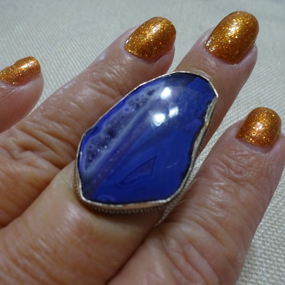 Natural PURPLE GEODE Handmade Sterling 925 Ring Size 8.5 #570C
